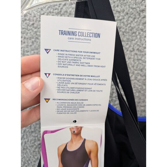 Phelps Training Women's One Piece Swimsuit Camilya Black Royal Blue sz 38 *NEW* - Picture 12 of 14